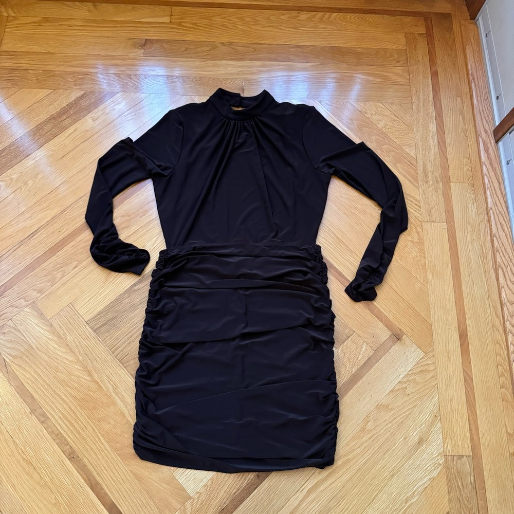 ASOS Brown High Neck Backless Ruched Mini Dress